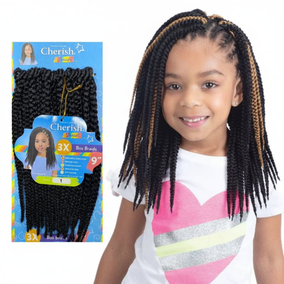 cherish junior box braid 3x 9 inch lightweight pre sectioned braiding hair for kids protective hairstyles