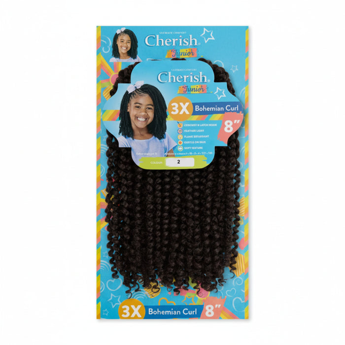 Cherish Junior Kids 3X Bohemian Curl 8 inch synthetic curly hair extensions for kids