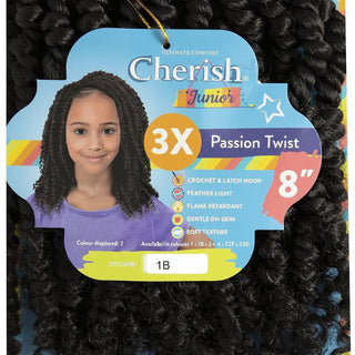 Cherish Junior Kids Bulk Passion Twist 3X Pack 8 inch synthetic braiding hair for kids  1B