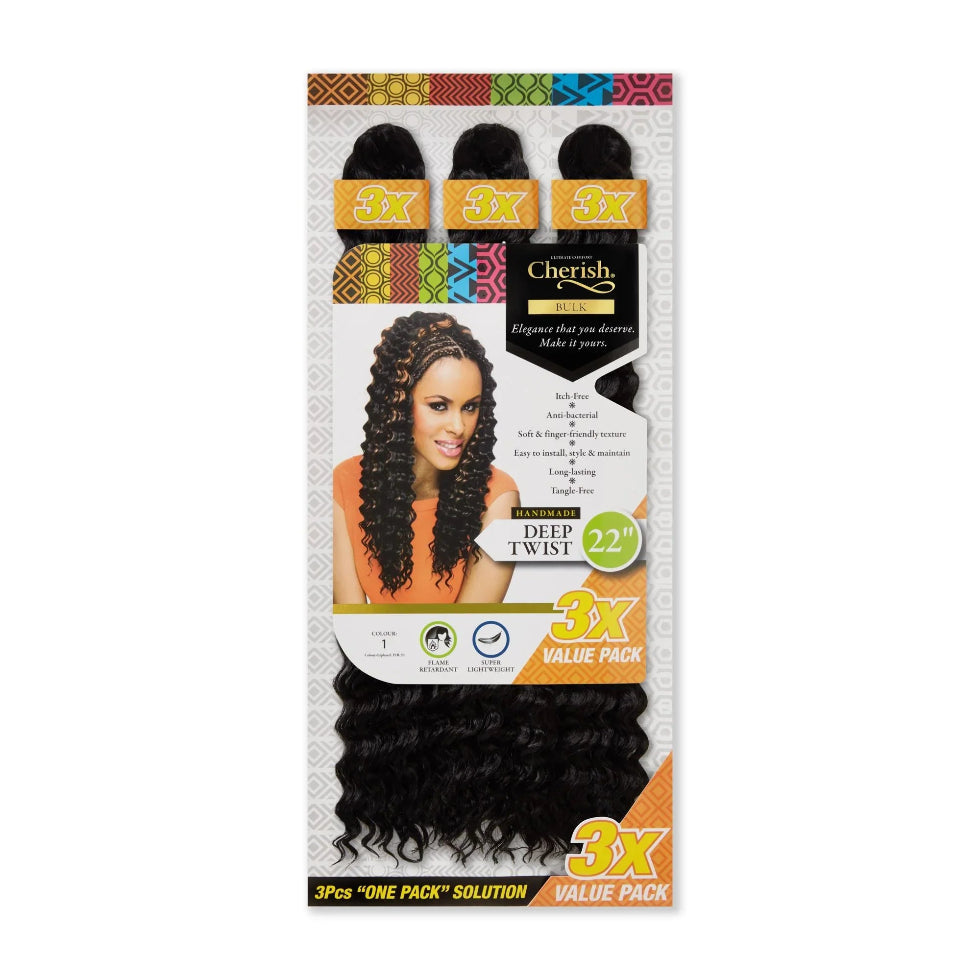 Cherish Ultimate Comfort Deep Twist Bulk Hair 3X Pack 22 inch synthetic braiding hair for twists crochet and protective hairstyles