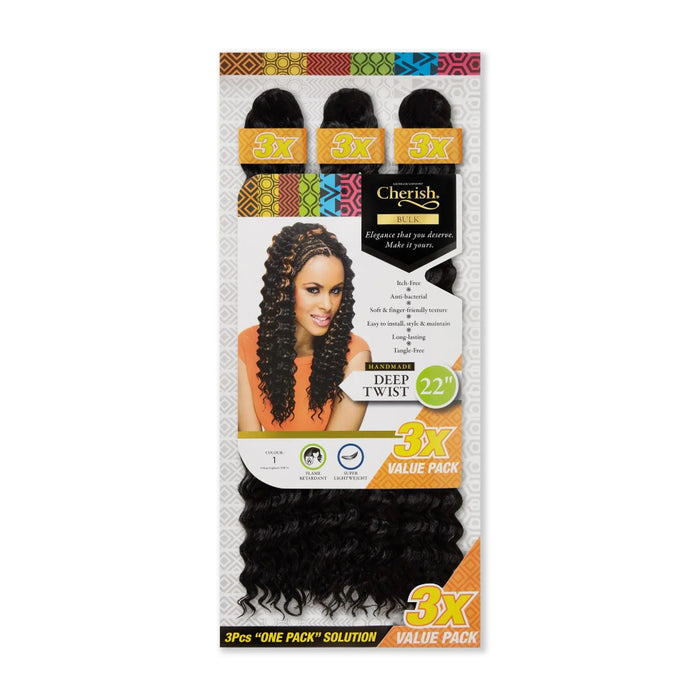 Cherish Ultimate Comfort Deep Twist Bulk Hair 3X Pack 22 inch synthetic braiding hair for twists crochet and protective hairstyles