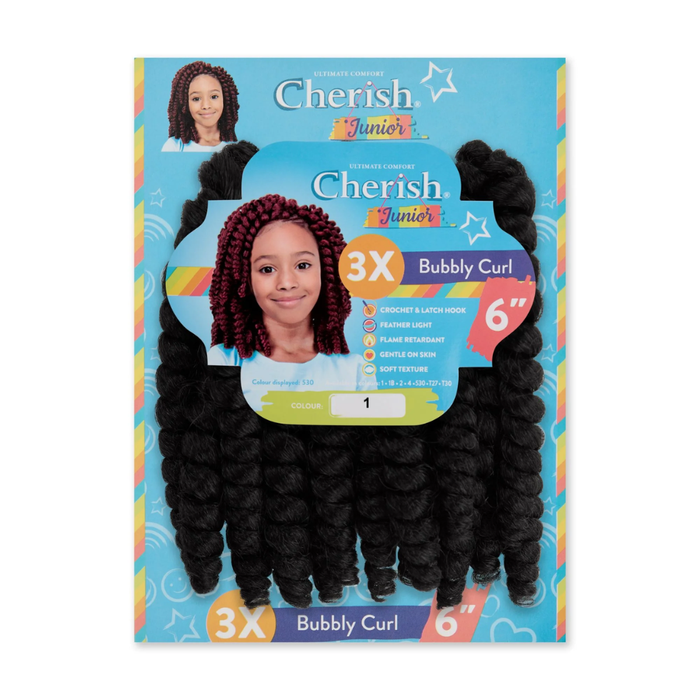 Cherish Ultimate Comfort Junior 3X Bubbly Curl 6 inch synthetic braiding hair for kids 1
