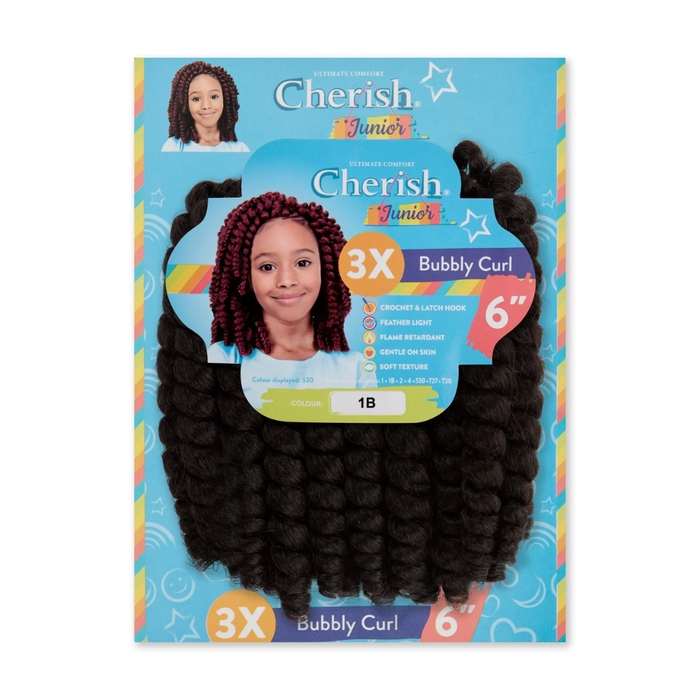 Cherish Ultimate Comfort Junior 3X Bubbly Curl 6 inch synthetic braiding hair for kids 1B