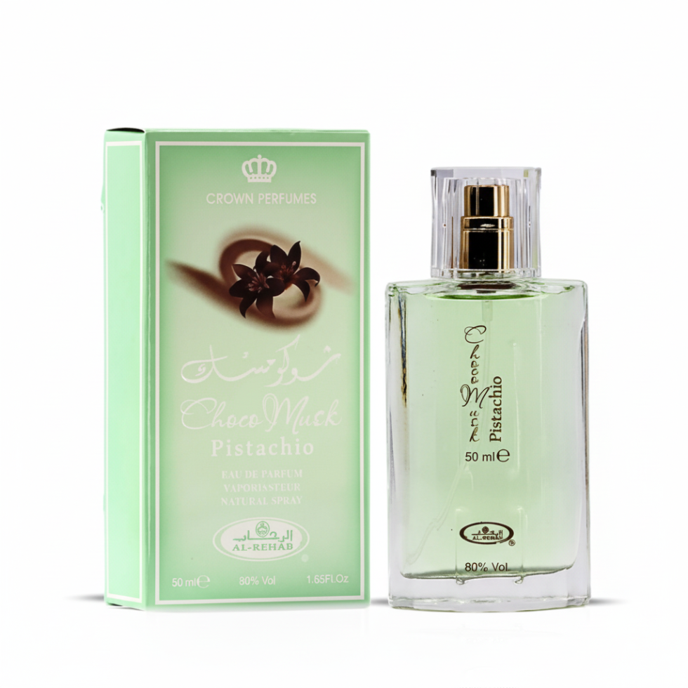 Choco Musk Pistachio EDP by Al Rehab 50ml sweet nutty unisex perfume with chocolate pistachio and warm musk notes