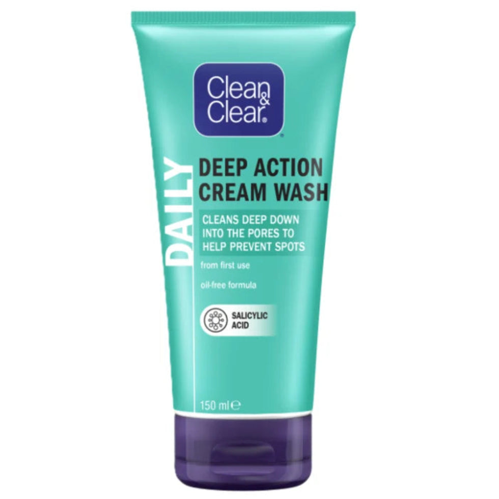 clean and clear deep action cream wash 150ml for deep cleansing acne control oil free smooth clear skin