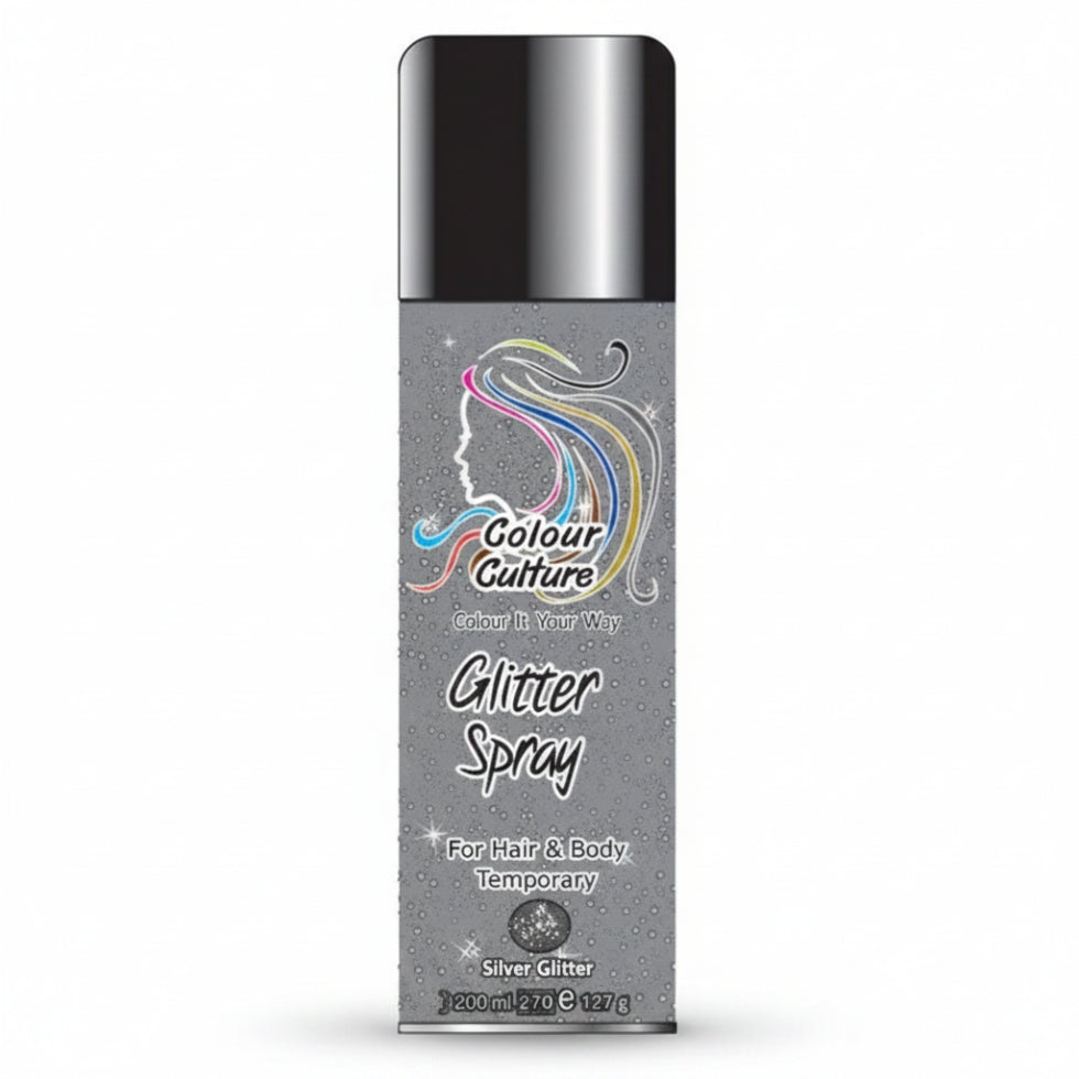 colour culture silver glitter hair colour spray 127g temporary glitter spray instant silver shimmer hair styling spray for parties and events