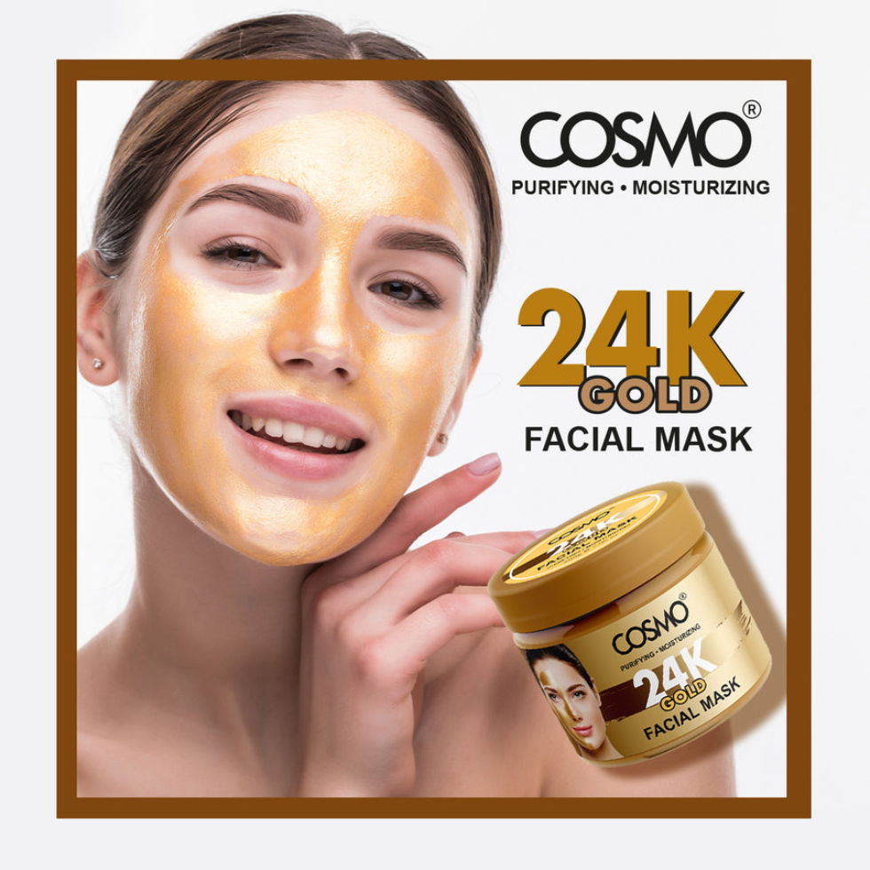 Cosmo 24K Gold Facial Mask 200g helps hydrate, brighten, and smooth skin. Anti-aging face mask for a radiant, youthful-looking glow and soft skin.