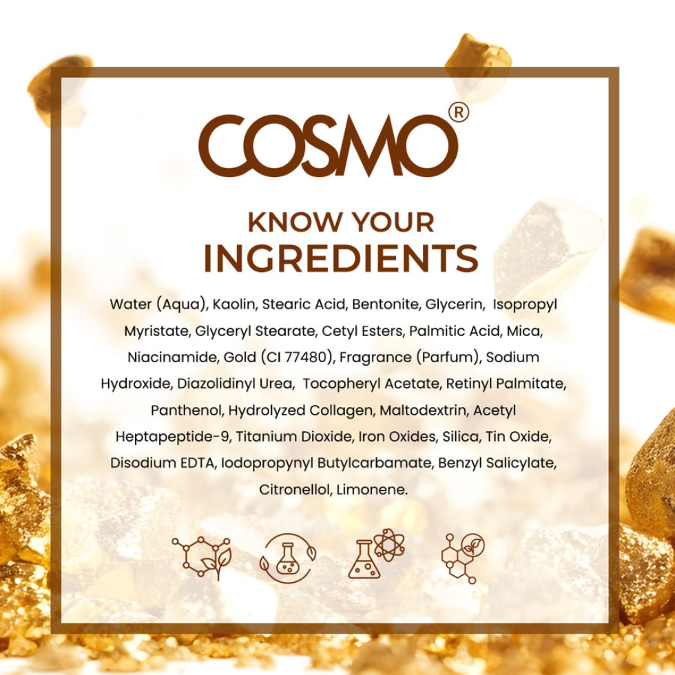 Cosmo 24K Gold Facial Mask 200g helps hydrate, brighten, and smooth skin. Anti-aging face mask for a radiant, youthful-looking glow and soft skin.