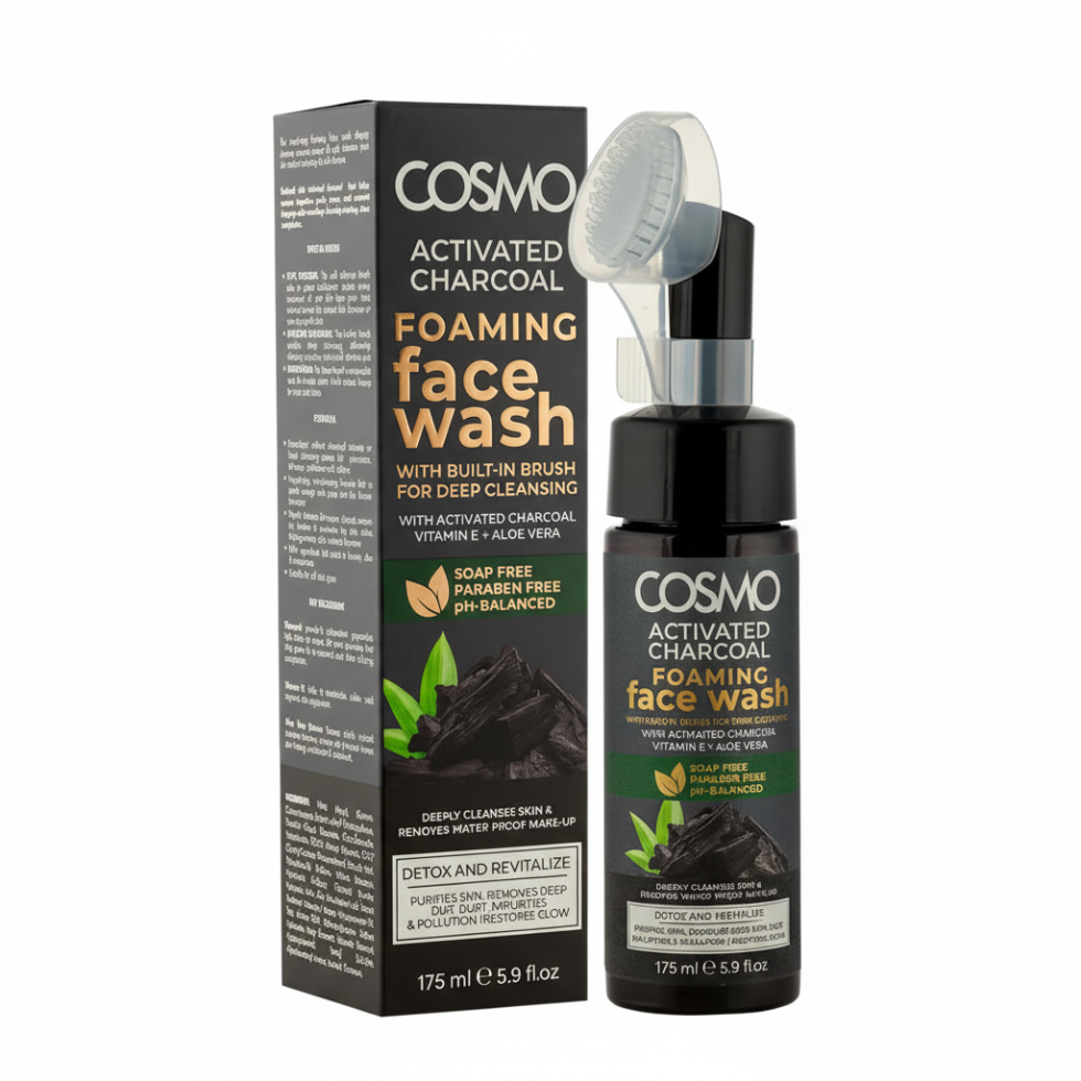 Cosmo activated charcoal foaming face wash 175ml deep cleansing and purifying skin cleanser