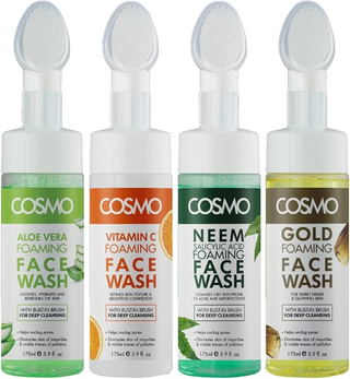 Cosmo Vitamin C Foaming Face Wash 175ml- Brightening Cleanser with Deep-Clean Brush