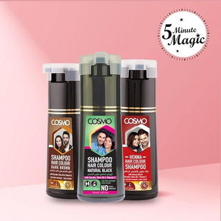Cosmo Natural & Healthy Black Hair Colour Shampoo 180ml | Ammonia-Free, 100% Grey Coverage