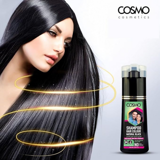 Cosmo Natural & Healthy Black Hair Colour Shampoo 180ml | Ammonia-Free, 100% Grey Coverage