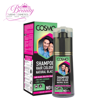 Cosmo Natural & Healthy Black Hair Colour Shampoo 180ml | Ammonia-Free, 100% Grey Coverage