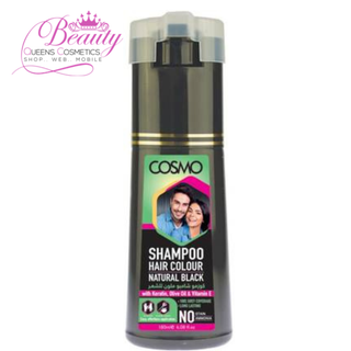 Cosmo Natural & Healthy Black Hair Colour Shampoo 180ml | Ammonia-Free, 100% Grey Coverage