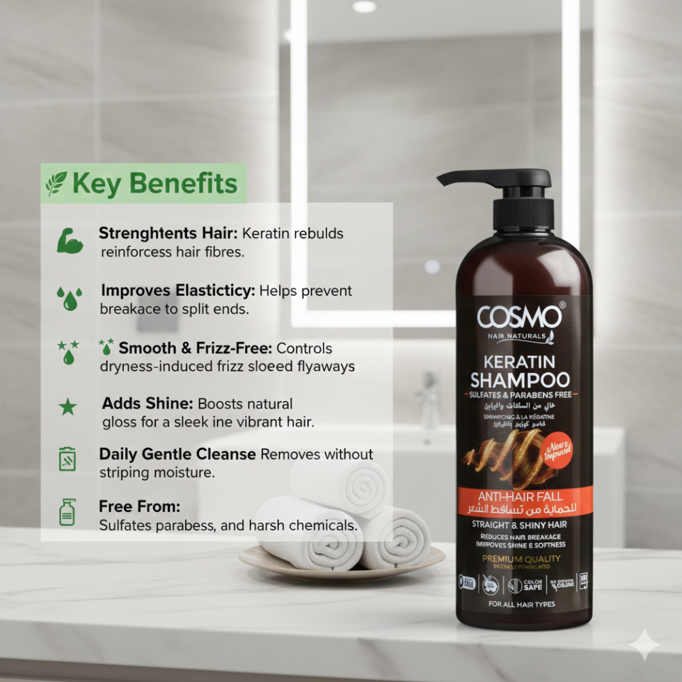 Cosmo anti hair fall keratin shampoo 1000ml strengthen and reduce breakage hair care shampoo