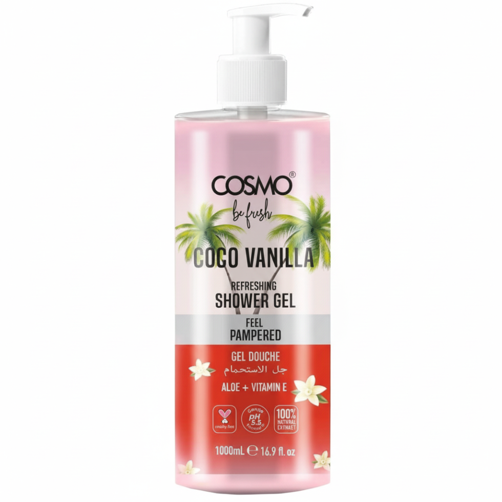 Cosmo coco vanilla shower gel 1000ml aloe vera vitamin e deep moisture care body wash for soft skin