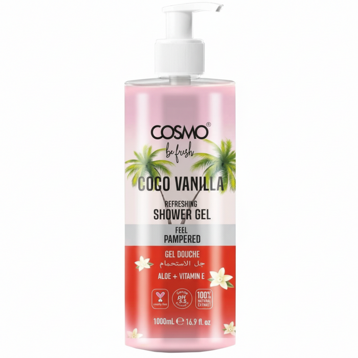 Cosmo coco vanilla shower gel 1000ml aloe vera vitamin e deep moisture care body wash for soft skin