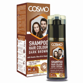 Cosmo Dark Brown Hair Colour Shampoo 180ml | Ammonia-Free with Keratin & Olive Oil