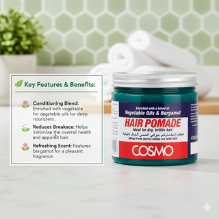 Cosmo hair pomade 450ml plant based oils bergamot dry brittle hair nourishing styling cream