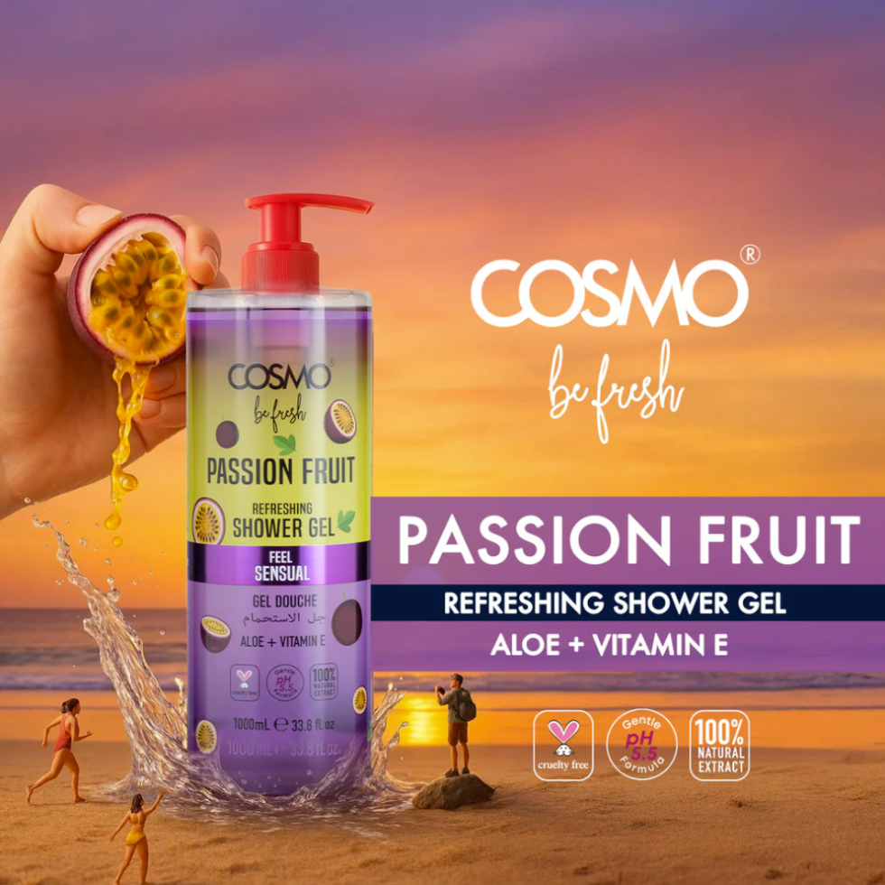 Cosmo Passion Fruit Shower Gel 1000ml | Aloe Vera & Vitamin E Deep Cleanse