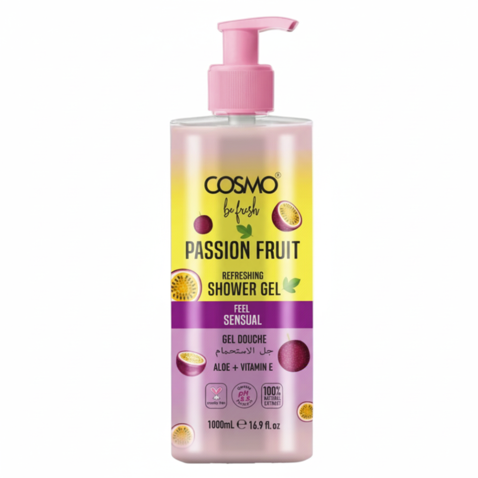 Cosmo passion fruit shower gel 1000ml aloe vera vitamin e deep clean hydration body wash