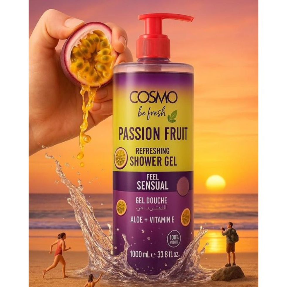 Cosmo passion fruit shower gel 1000ml aloe vera vitamin e deep clean hydration body wash