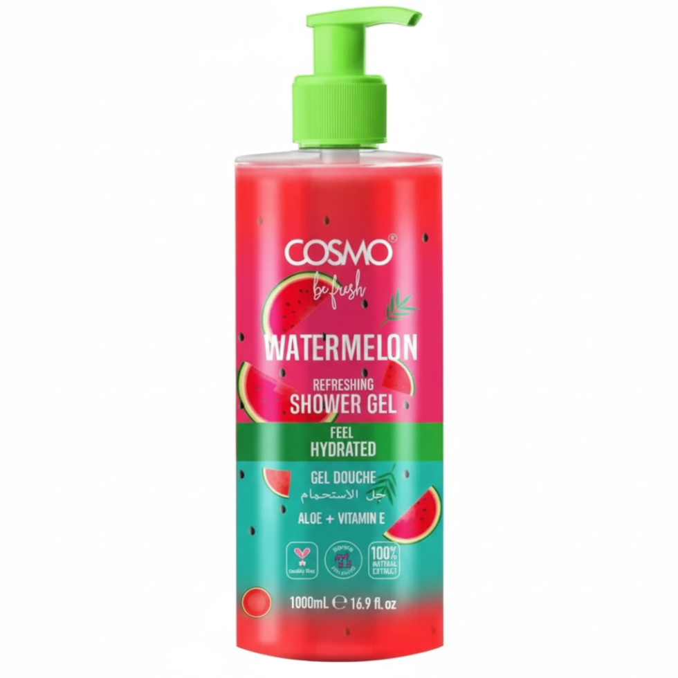 Cosmo watermelon refreshing shower gel 1000ml aloe vera vitamin e hydrating body wash for soft skin