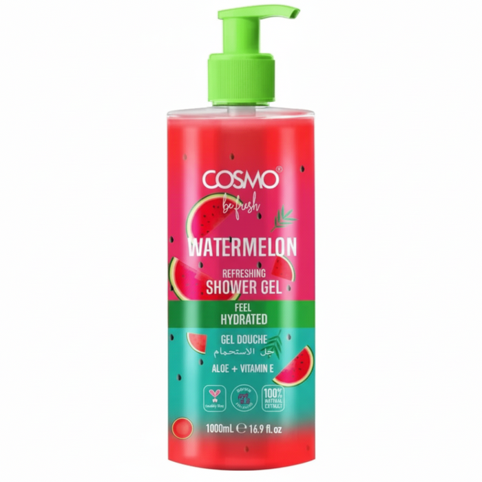 Cosmo watermelon refreshing shower gel 1000ml aloe vera vitamin e hydrating body wash for soft skin