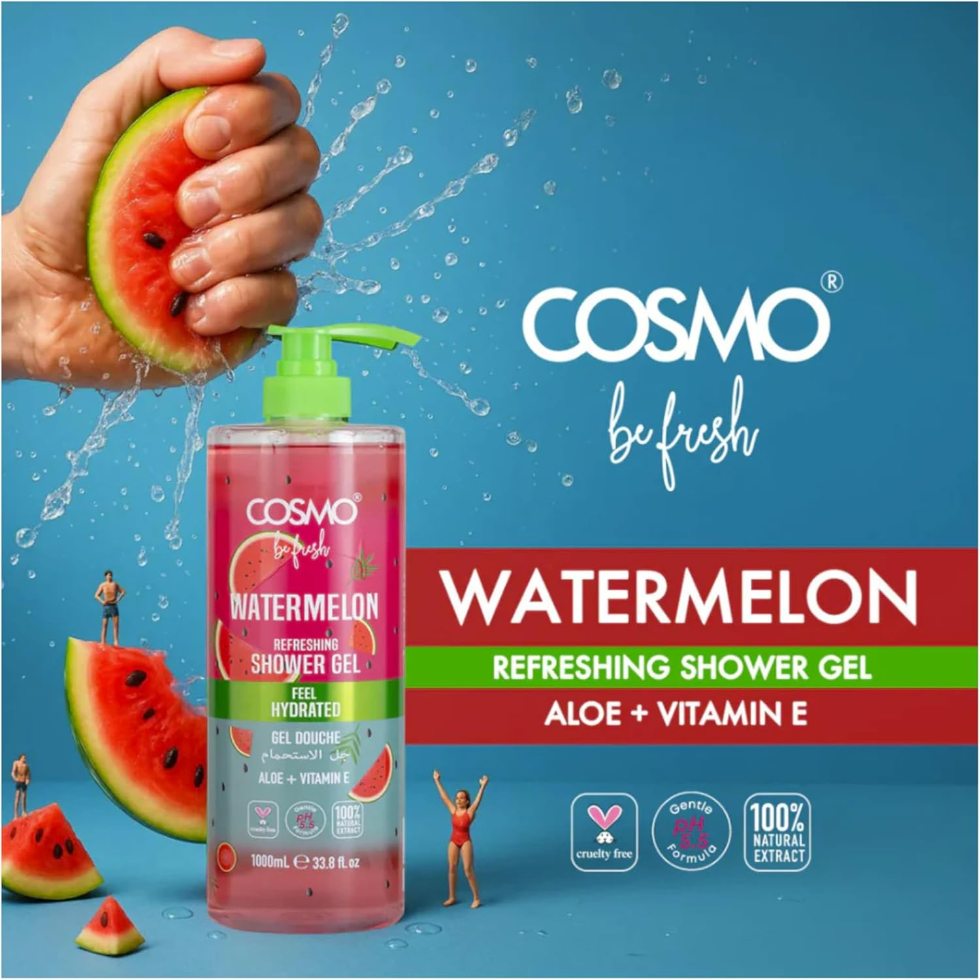 Cosmo watermelon refreshing shower gel 1000ml aloe vera vitamin e hydrating body wash for soft skin