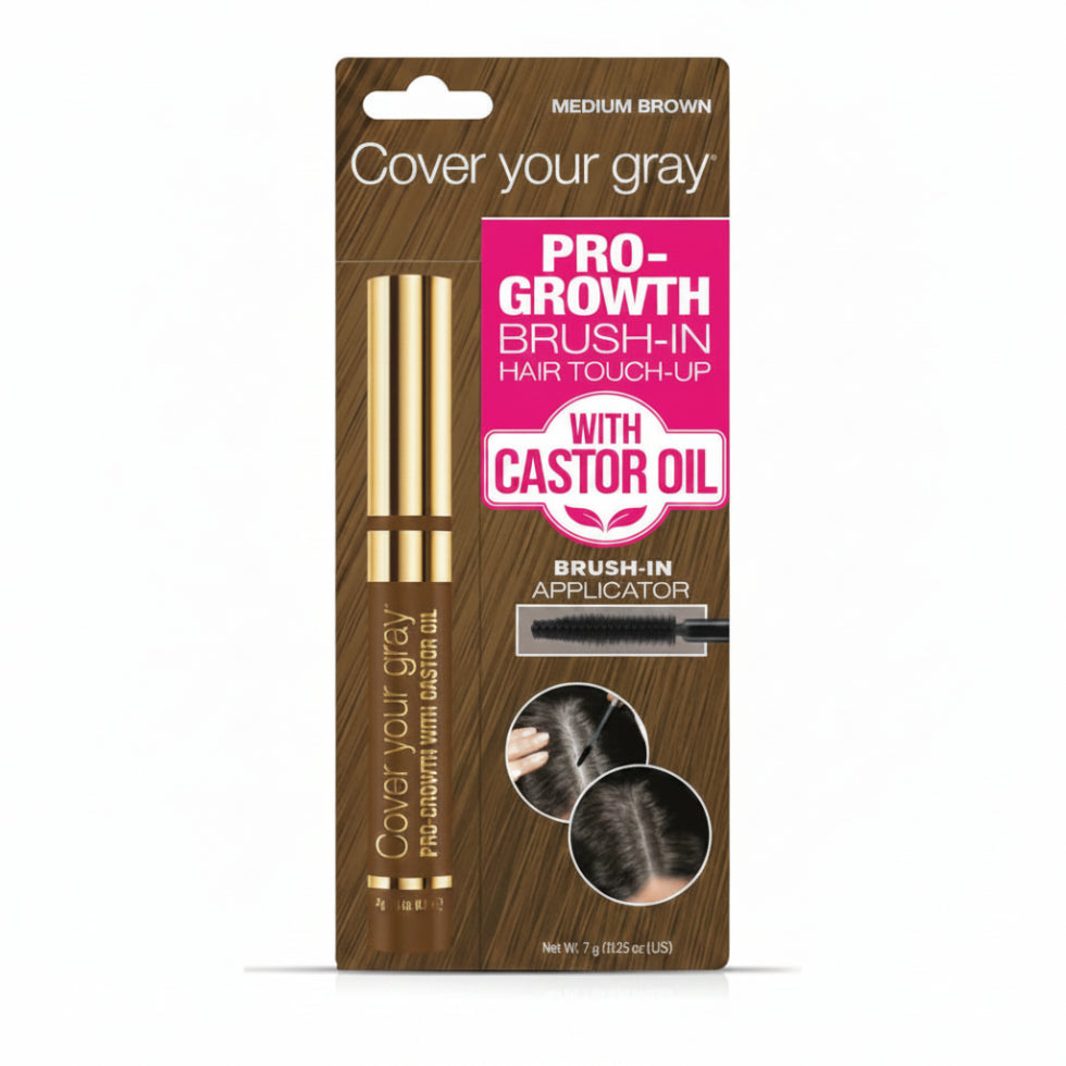 cover your gray pro growth medium brown hair touch up with castor oil instant root coverage gray hair natural medium brown blend hair product easy application