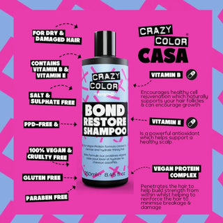 Crazy Color bond restore shampoo for repairing damaged hair and strengthening hair bonds