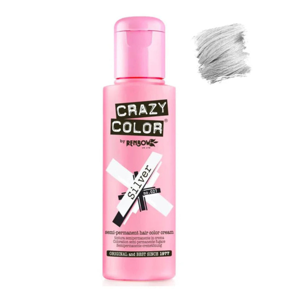crazy color semi permanent silver no 027 hair dye 100ml cool metallic silver wash out hair colour conditioning shine finish