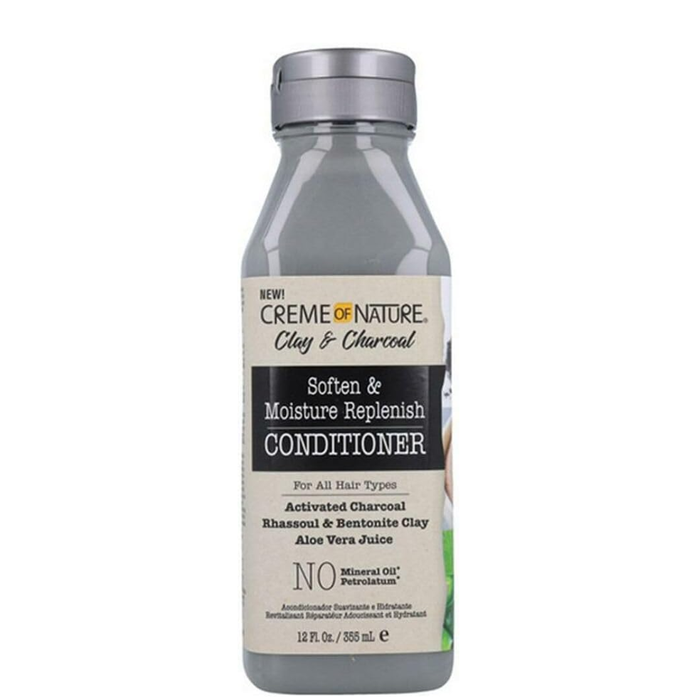 Creme of nature clay charcoal soften moisture replenish conditioner 12oz hydrating detangling conditioner for soft smooth manageable hair detox hair care formula