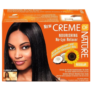Creme of nature no lye nourish relaxer kit sunflower coconut oil straightening system for smooth silky hair professional hair relaxer kit with nourishing oils