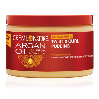Creme Of Nature Argan Oil Twist &amp; Curl Pudding defines curls, locks in moisture, and helps stretch natural texture for soft, smooth, healthy-looking styles.