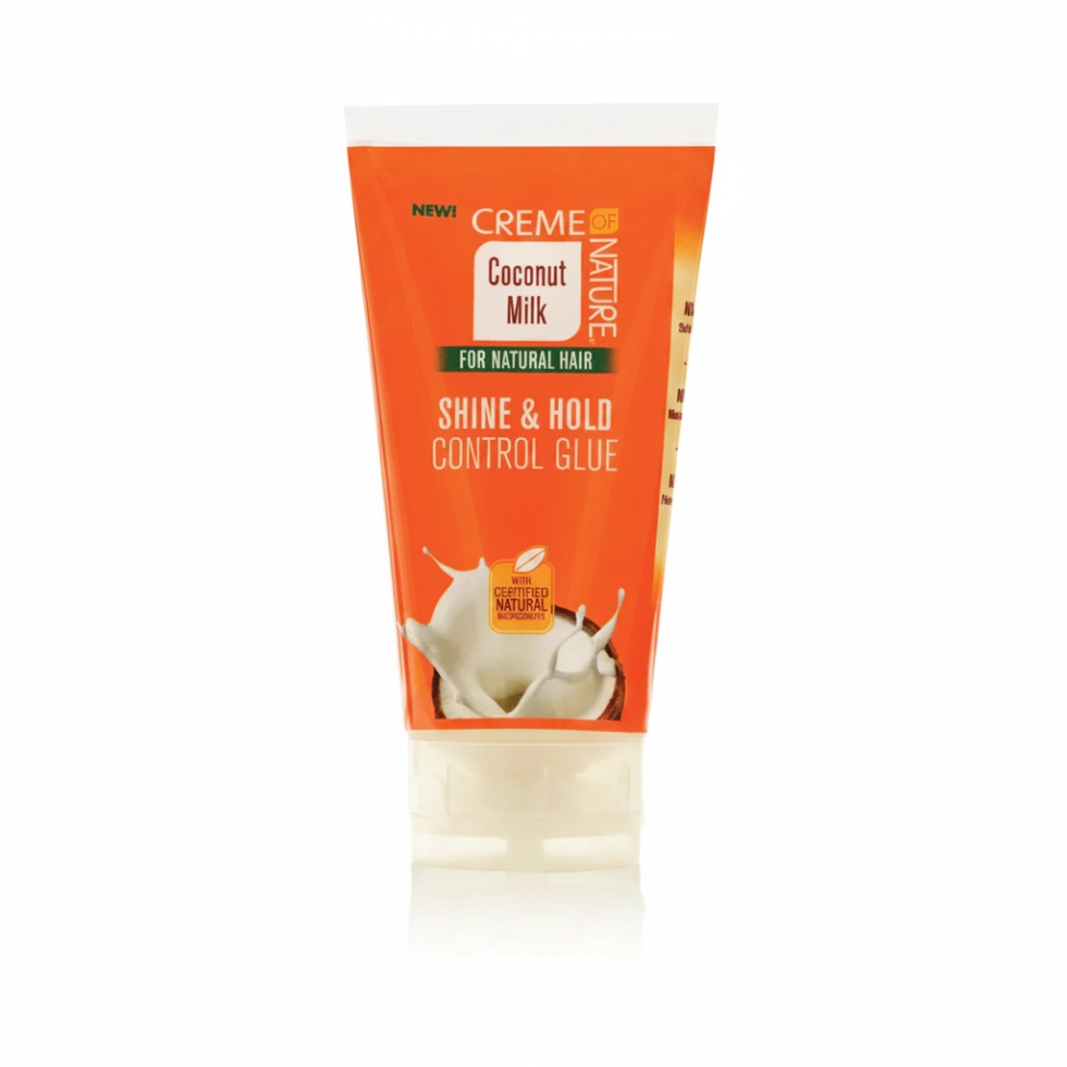 Creme Of Nature Coconut Milk Control Glue delivers long-lasting hold, smooth edges, and adds shine while helping control frizz and flyaways.