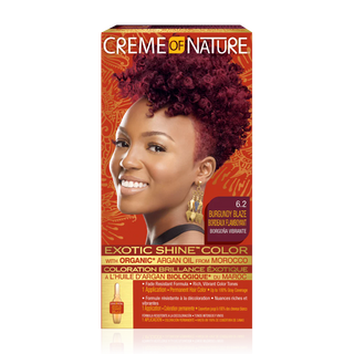 creme of nature exotic shine color 6.2 burgundy blaze argan oil hair dye vibrant burgundy permanent hair color grey coverage shine finish