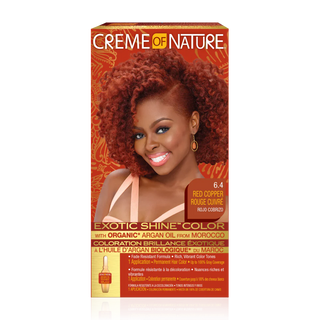 creme of nature exotic shine color 6.4 red copper argan oil hair dye vibrant copper red permanent hair color grey coverage shine finish