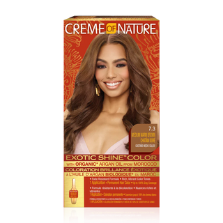 creme of nature exotic shine color 7.3 medium warm brown argan oil hair dye natural brown permanent color grey coverage shine finish