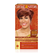 creme of nature exotic shine color 7.64 bronze copper argan oil hair dye warm copper bronze permanent color grey coverage shine finish