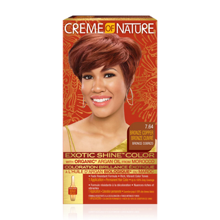 creme of nature exotic shine color 7.64 bronze copper argan oil hair dye warm copper bronze permanent color grey coverage shine finish