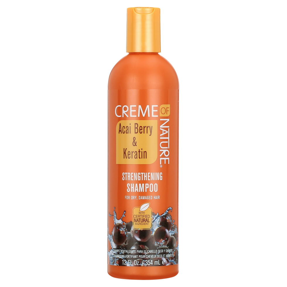 Creme of nature acai berry keratin strengthening shampoo 354ml repair revitalize hair strengthening shampoo for damaged hair reduce breakage soft shiny healthy hair care product