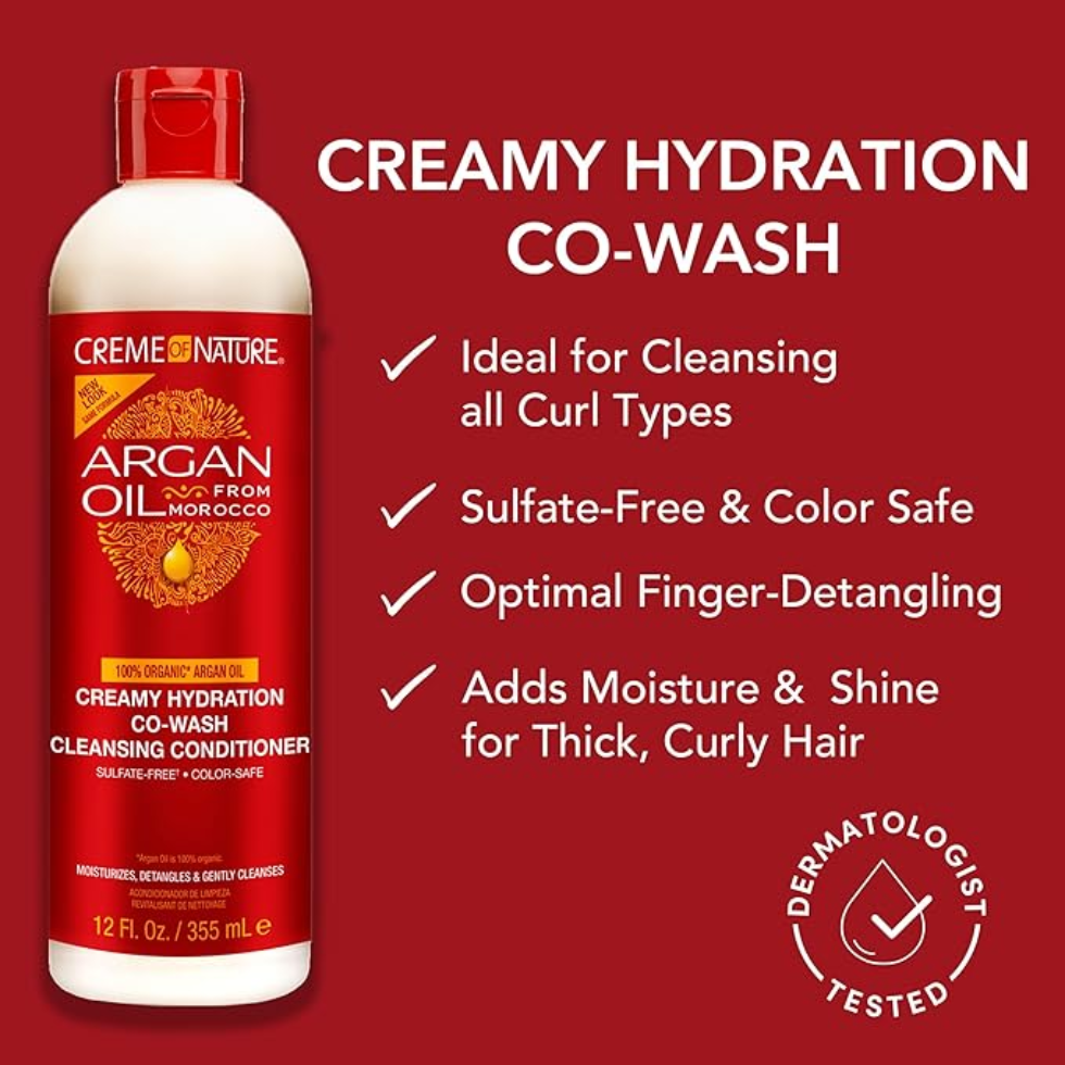Creme of nature argan oil creamy hydrating co wash cleansing conditioner 354ml gentle sulfate free cleanser for curls detangling moisturizing soft healthy hair care product
