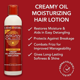 Creme of nature argan oil creamy oil moisturizing hair lotion 250ml hydrates smooths hair frizz control leave in lotion for soft shiny manageable healthy hair care product