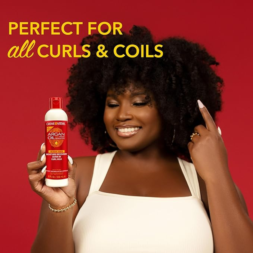 Creme of nature argan oil moisture recovery leave in curl milk 236ml hydrate define curls moisturizing curl cream for frizz control soft bouncy natural hair styling