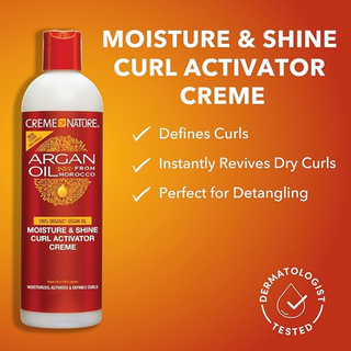 Creme of nature argan oil moisture shine curl activator creme 355ml curl defining cream for soft shiny hydrated bouncy frizz free curls hair styling product