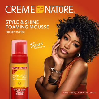 Creme of nature argan oil style shine foaming mousse 207ml define hydrate curls lightweight styling mousse for frizz control shine and soft curl definition