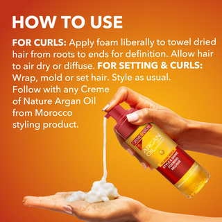 Creme of nature argan oil style shine foaming mousse 207ml define hydrate curls lightweight styling mousse for frizz control shine and soft curl definition