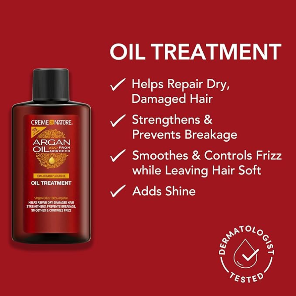 Creme of nature argan oil treatment 3oz shine repair frizz control lightweight hair oil for dry damaged hair smoothing nourishing argan oil hair care product