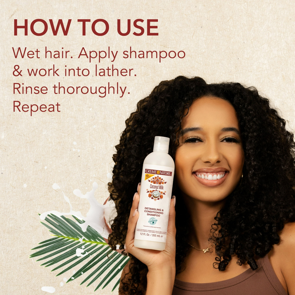 Creme of nature coconut milk detangling conditioning shampoo 12oz hydrating shampoo for smooth manageable hair easy detangling soft shiny hair care product